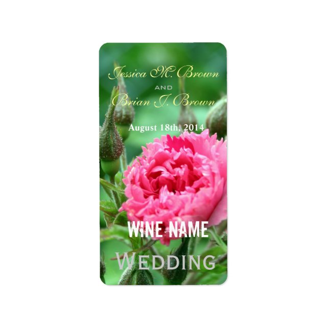 étiquettes de vin mariage rose fleur rose. (Devant)