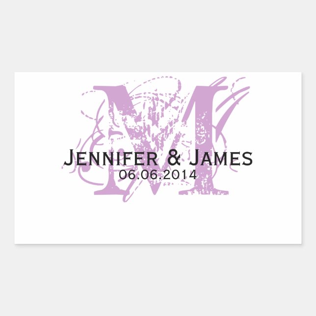 Étiquettes de vin Mariage violet Monogram (Devant)