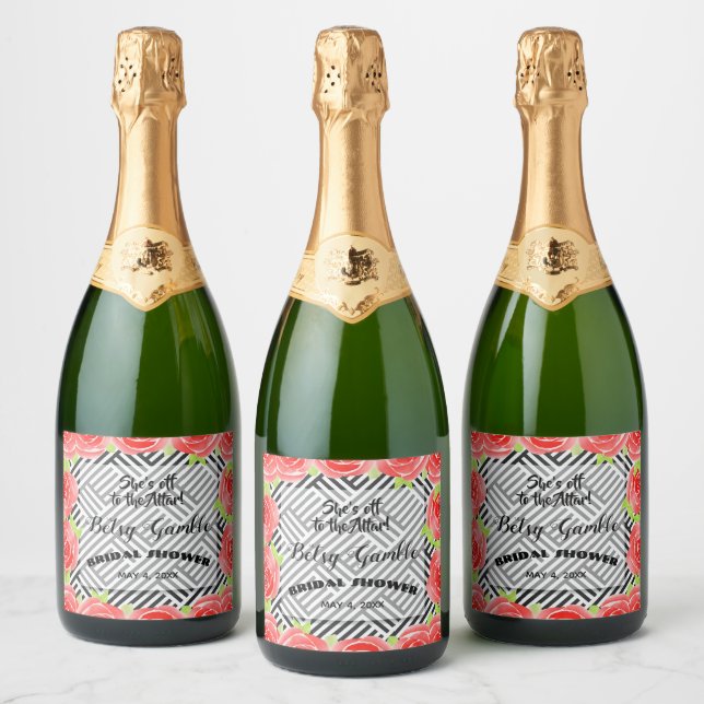 Étiquettes de vin mousseux Boxed Stripes & Roses D (Bouteilles)