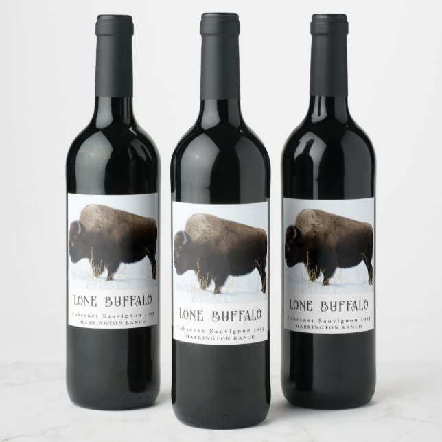 Étiquettes de vin personnalisés Mockup Lone Buffal (Bouteilles)