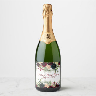 Étiquettes de vin pétillant floral bordeaux et mar