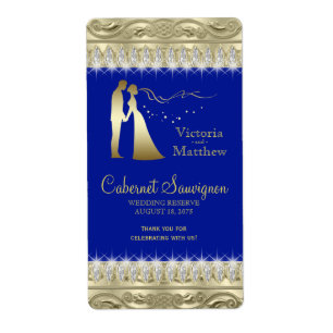Étiquettes de vin Royal Blue Gold Mariage