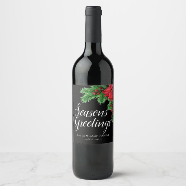 Étiquettes de vin sur mesure avec élégante Poinset (Devant)