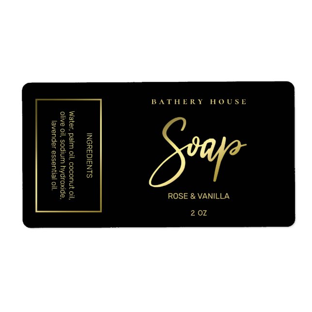 Étiquettes D'Emballage De Savon Noir Et Or Foil De (Devant)
