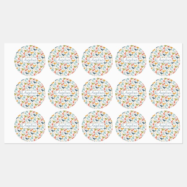 Étiquettes Dessin de dinosaure coloré mignon nom motif blanc (Feuille)