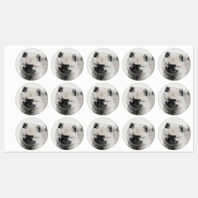 Étiquettes Dessin Keeshond Chiot - Joli dessin original Chien (Feuille)