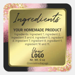Étiquettes d'ingrédients noirs d'or rose professio