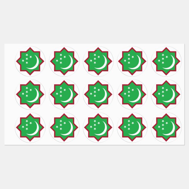 Étiquettes Drapeau du Turkménistan rond symbole rond (Feuille)