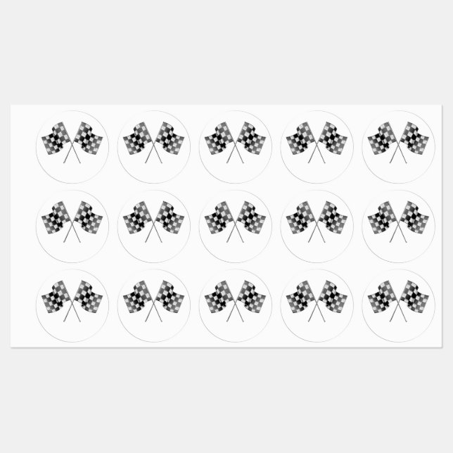 Étiquettes Drapeaux de course sur bandes noires Style fibre d (Feuille)