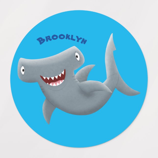 Étiquettes Drôle mignon requin marteau dessin animé (Design 1)