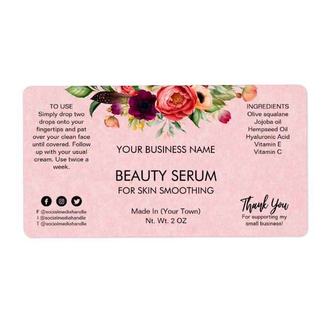 Étiquettes du sérum facial texturé rose Kraft (Devant)