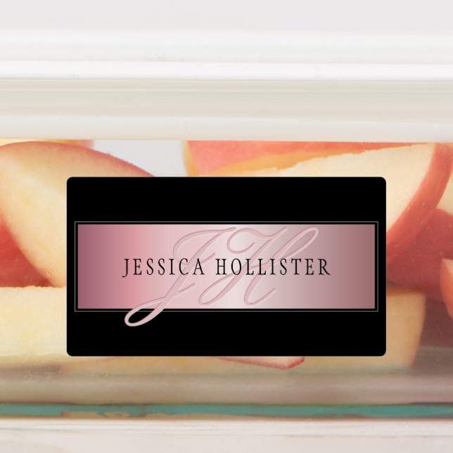 Étiquettes Elégant Blush Faux Rose Gold | Nom et initiales (Apposé)