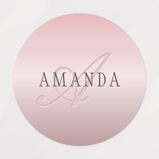 Étiquettes Elégant Blush Faux Rose Gold | Nom et monogramme (Design 4)