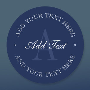 Étiquettes Élégant Monogramme bleu et blanc marine étanche