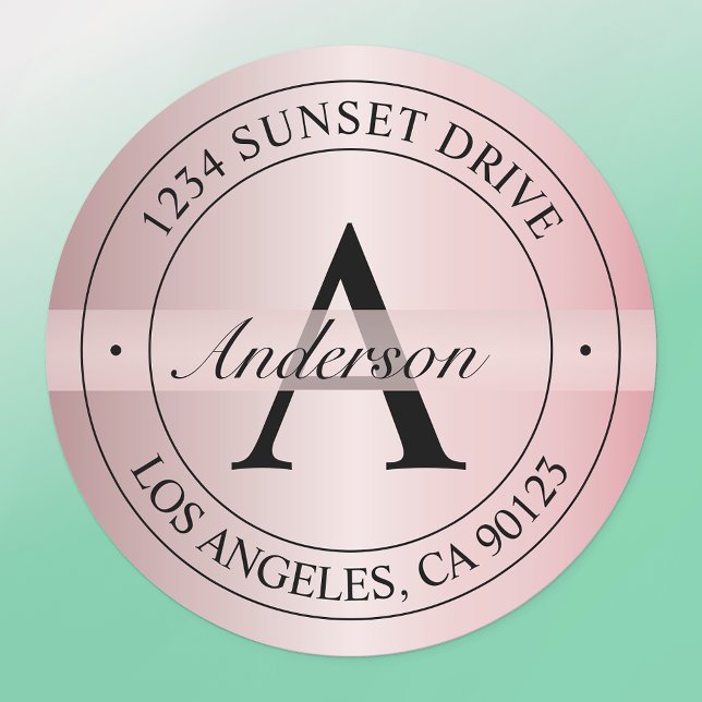 Étiquettes Élégant Monogramme Faux Rose Gold Waterproof (Créateur téléchargé)