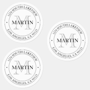 Étiquettes Élégant Monogramme moderne blanc & noir étanche