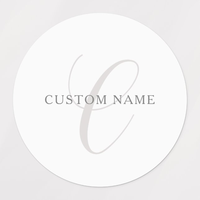 Étiquettes Élégant Monogramme moderne | Gris et blanc (modifi (Design 1)