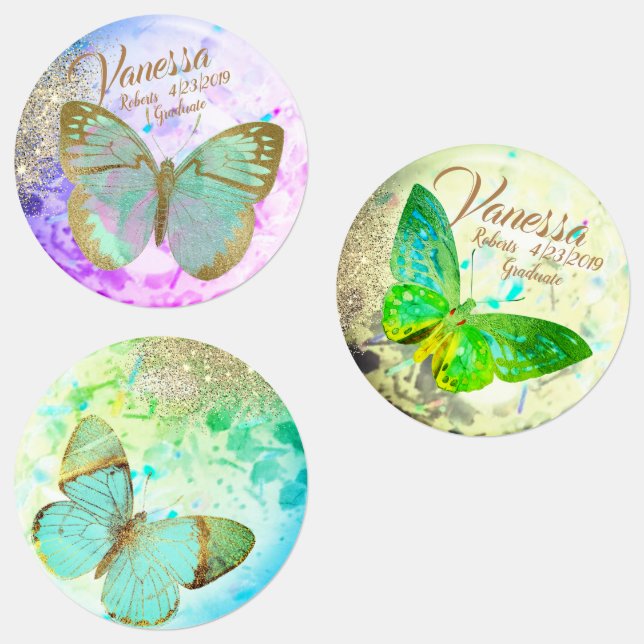 Étiquettes Élégant Papillons dorés Opal Argent (Groupe)