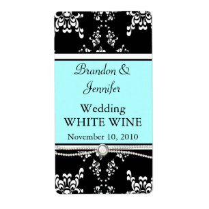 Étiquettes élégants de vin de mariage damassé
