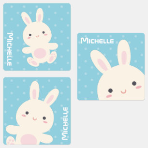 Étiquettes Enfants bleus en pastel de lapin mignon adorable