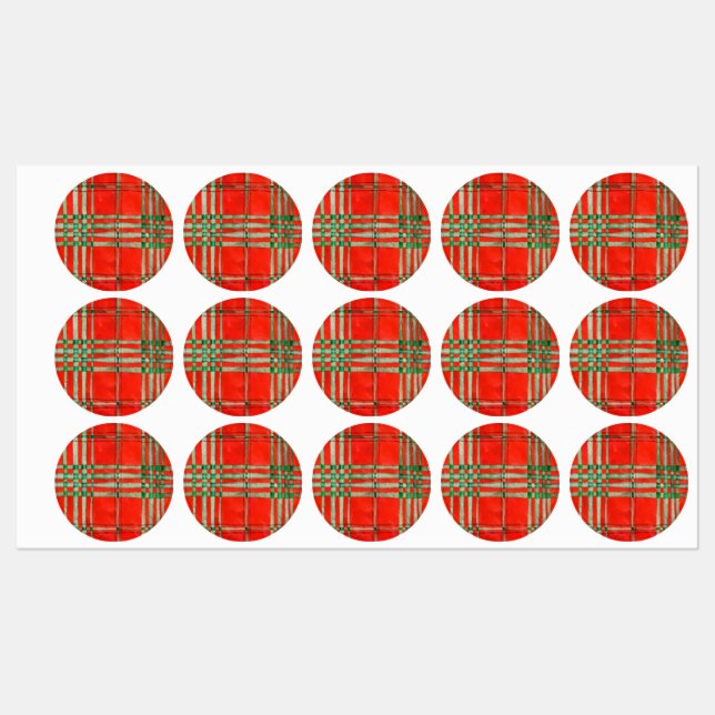 ÉTIQUETTES ÉTANCHES TARTAN SCOTT ROUGE (Feuille)