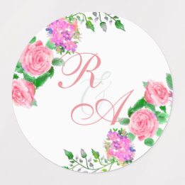Étiquettes Faire-part de mariage Monogramme rose rose