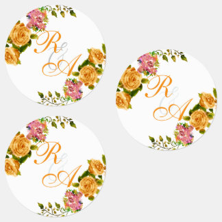 Étiquettes Faire-part de mariage Monogramme Ruban Rose Or