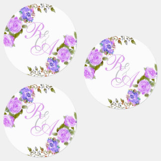 Étiquettes Faire-part de mariage monogramme ruban rose pourpr