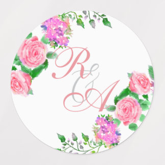 Étiquettes Faire-part de mariage monogramme ruban rose rose