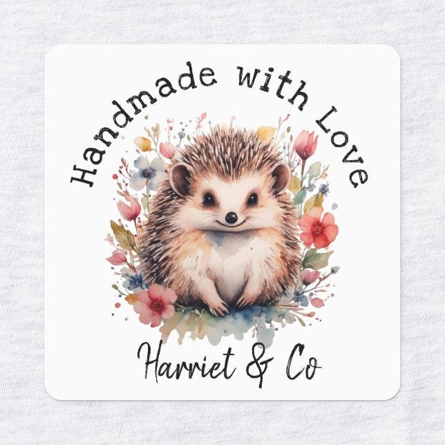 Étiquettes Fait à la main avec amour mignon hérisson (Design 1)
