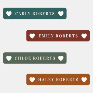 Étiquettes Fall Green and Orange Heart Kids Name Waterproof