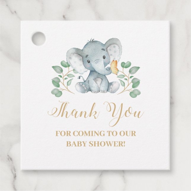 Étiquettes Faveur du Baby shower éléphant (Devant)