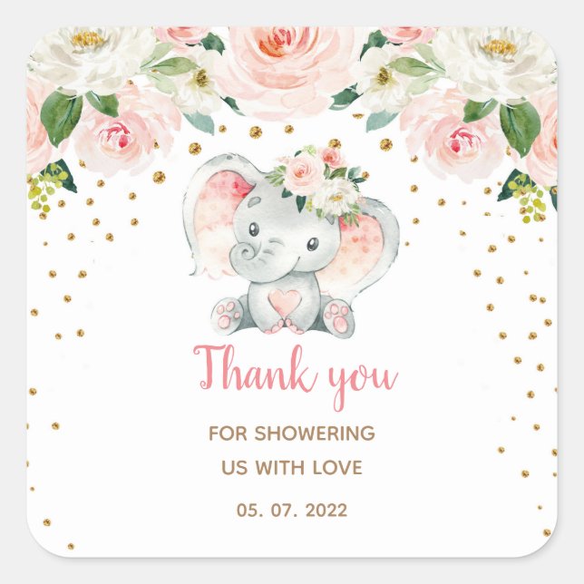 Étiquettes Favoris Baby shower rose Eléphant (Devant)