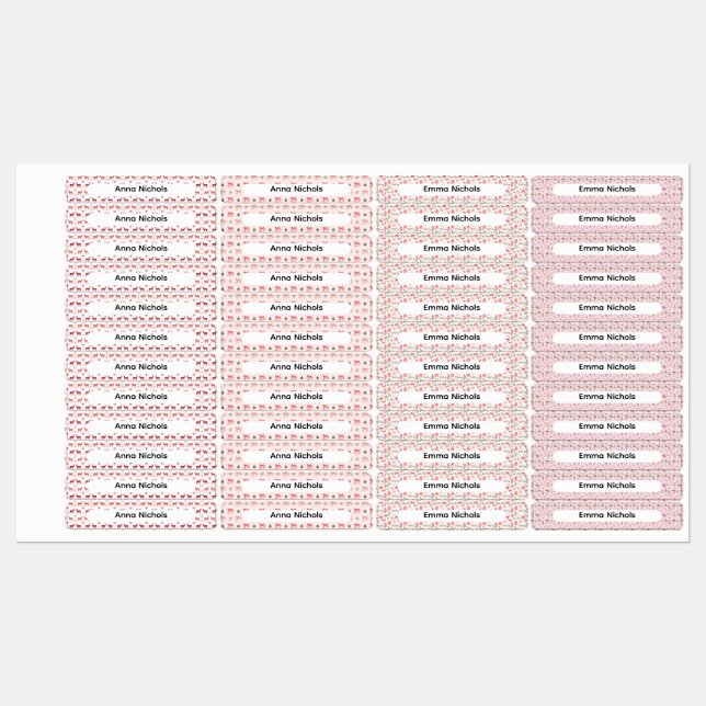 Étiquettes Festive Pink Christmas Patterns Name Labels (Feuille)