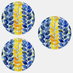 Étiquettes Feuilles jaune et bleu