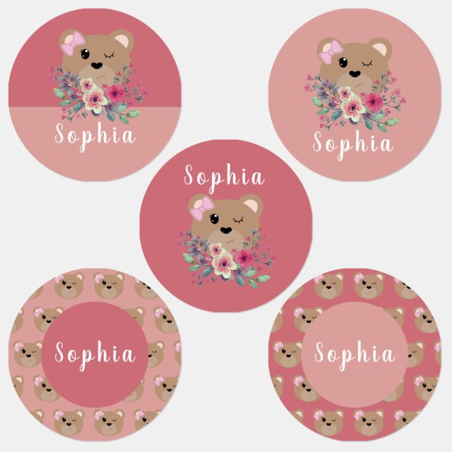 Étiquettes Filles mignonne Ours En Teddy Nom rose École pour  (Groupe)