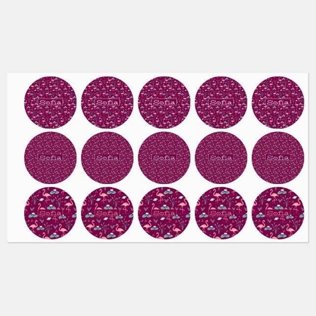 Étiquettes Flamant rose rose mignon motif rouge (Feuille)