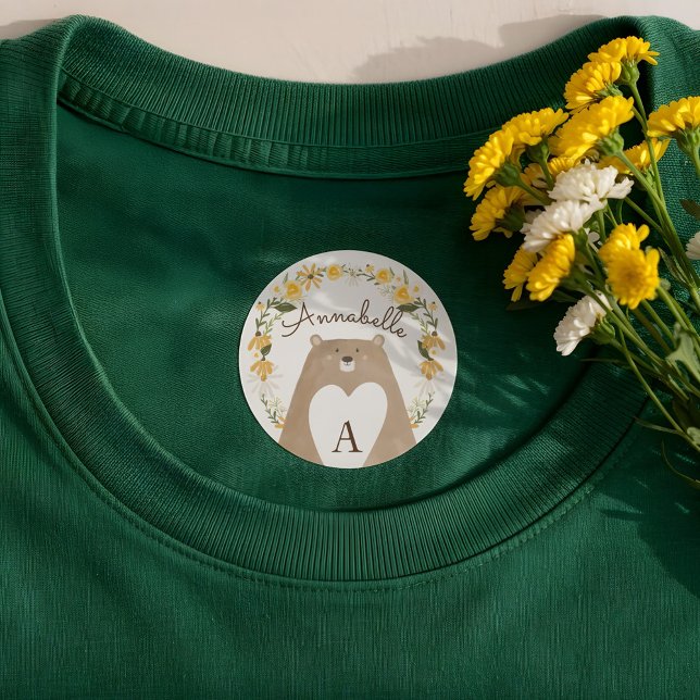 Étiquettes Fleur sauvage d'aquarelle d'abeille et d'ours de m (Sweet Honey Bee & Bear Watercolor Wildflower Labels)