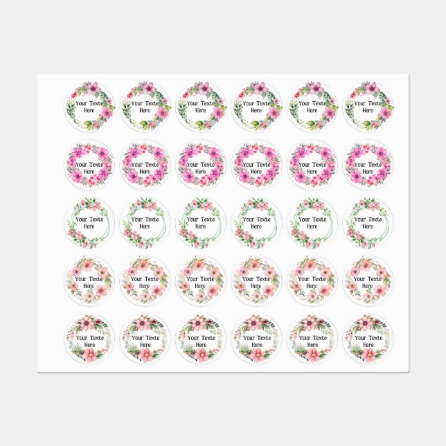 Étiquettes Fleurs Aquarelle Balises tropicales Arrondi (Feuille)