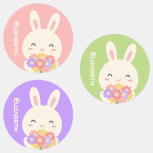 Étiquettes Fleurs de lapin en caricature mignonnes Nom person