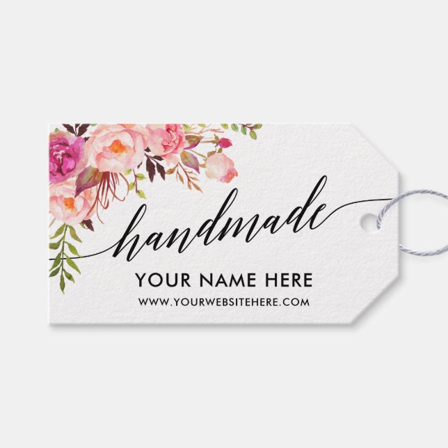 Étiquettes florales roses de calligraphie artisana (Devant (Horizontal))
