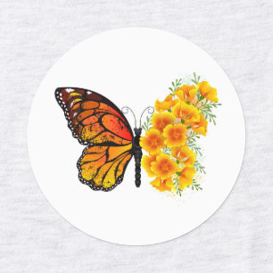 Étiquettes Flower Butterfly with Yellow California Poppy