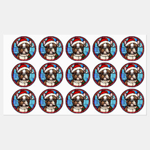 Étiquettes French Bulldog Vitrail Christmas