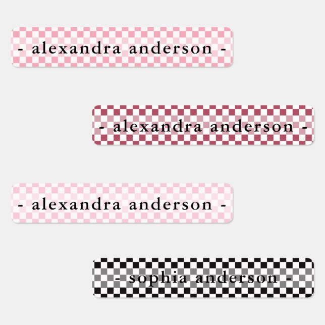 Étiquettes Girly Gingham Kids Name  (Groupe)