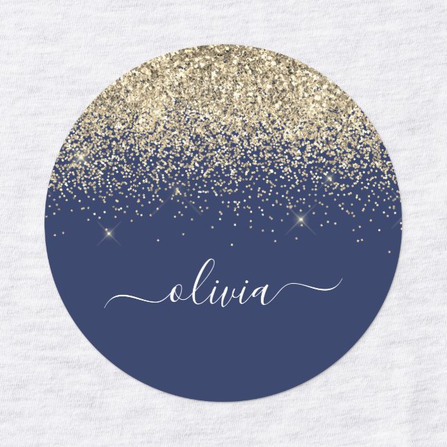 Étiquettes Gold Navy Blue Parties scintillant Chic Monogramme (Design 1)