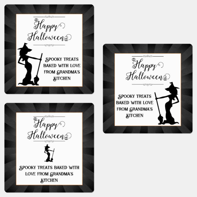 Étiquettes Halloween Black Starburst Witch (Groupe)