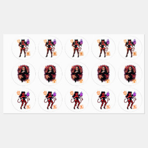 Étiquettes Halloween Cartoon Succubus - Sombre et Jouant