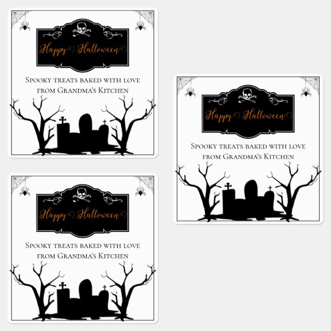 Étiquettes Halloween du cimetière éffrayant (Groupe)