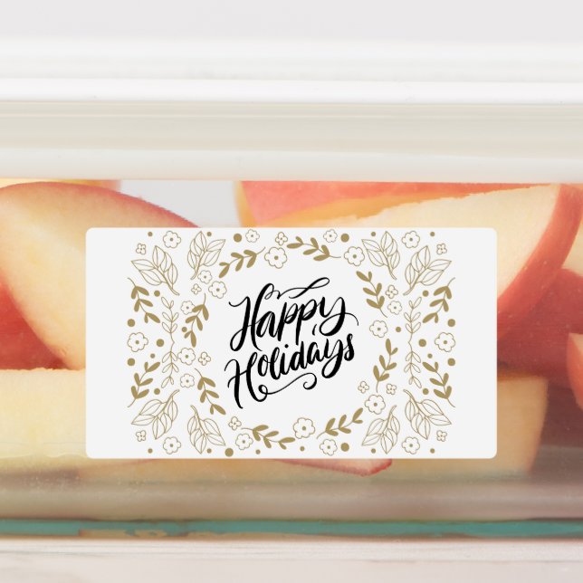 Étiquettes Happy Holidays Gold Floral avec Branches & Blooms (Apposé)