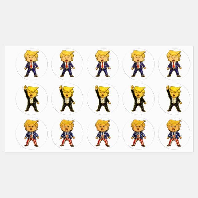 Étiquettes Happy Trump, Funny Trump, Funny Meme Chibi Cartoon (Feuille)